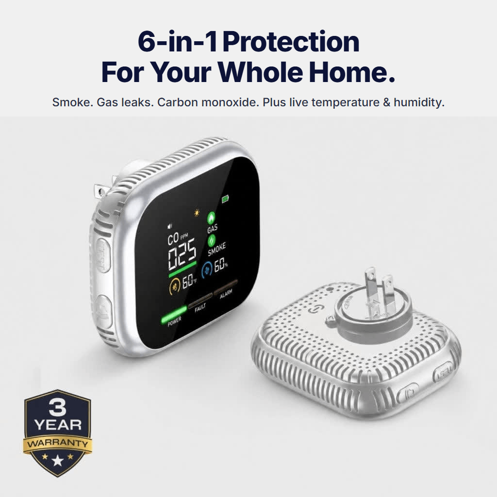 Merano 6-in-1 smoke, gas and CO detector with plug base